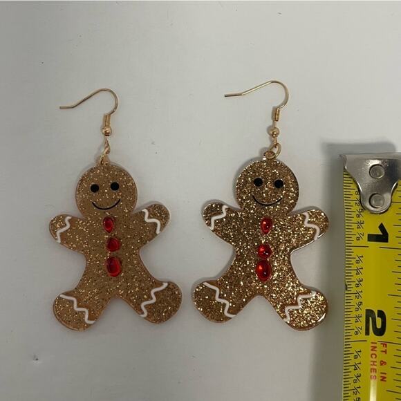 Glitter Gingerbread Man Earrings - Picture 4 of 5
